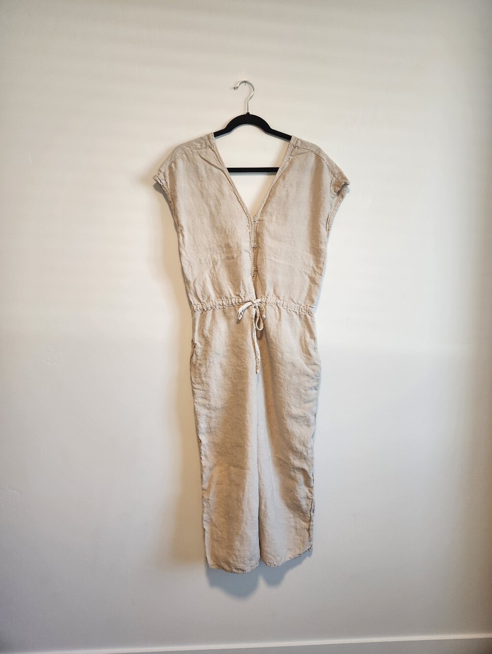 Anthropologie Cloth & Stone Linen Cropped Wide Leg Jumpsuit Size Medium